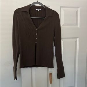 Reformation Brown Fitted Button Down Shirt